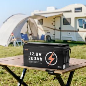 12V 200Ah Deep Cycle LiFePO4 Battery BMS Lithium Iron Phosphate Battery For RV (Options: Black)