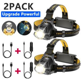 LED Headlamp Rechargeable Head Torch Zoom Headlight Lamp Powerful Flashlight Fishling Driving Camping Light With 3 Modes Work Light (Options: 2PACK)