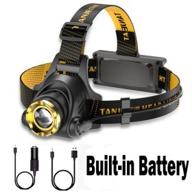 LED Headlamp Rechargeable Head Torch Zoom Headlight Lamp Powerful Flashlight Fishling Driving Camping Light With 3 Modes Work Light (Options: Black)