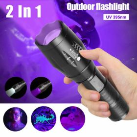 UV Torch Ultra Violet Flashlight Zoomable Blacklight Lamp LED Super Bright 250000lm 2 In 1 395nm Mini Pocket Inspection Light (Options: 2in1)