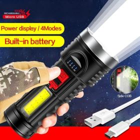 LED Flashlight Torch Rechargeable Work Light Built-in Battery (Options: Black)