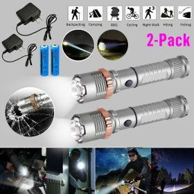LED Flashlight Rechargeable Work Light Super Bright Torch Emergency Light Escape Hammer (Options: 2PACK)