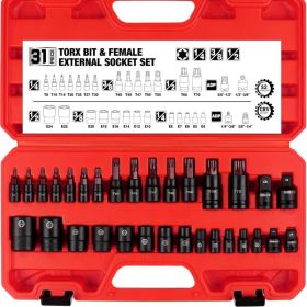 Torx Bit Socket And Female External Socket Set,Include 14pcs Star Bits,T8-T70,12pcs Female E-Torx Sockets,E4-E24, And 4 Impact Socket Adapter Set (Options: YW036)