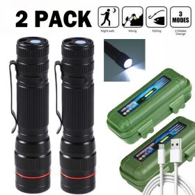 LED Flashlight USB Rechargeable Tactical Zoom Torch Powerful Mini Pen Light Work Light For Camping (Options: 2PCS)