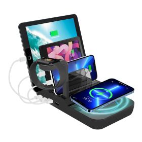 70W Charging Station For Multiple Devices, 5 In 1 Fast Charging Dock With 10W Max Wireless Charger And 4 Ports , 30W USB C PD Fast Charging For I (Options: Black)