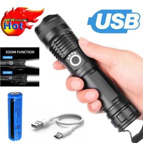 LED Flashlight Zoom USB Rechargeable Super Bright Torch Camping Lamp Work Light (Options: Black)