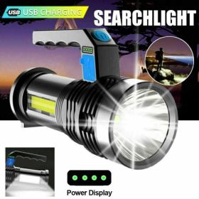 LED Flashlight USB Rechargeable Torch COB Spotlight Camping Light High Lumens Emergency Lamp 3 Modes Waterproof (Options: Black)