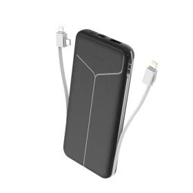 10000mAh Power Bank Portable Charger With US Plug 2 Built-in Cables External Battery Pack With 4 Ouputs 3 Inputs Fit For IOS Phone 14 Android And (Options: Black)