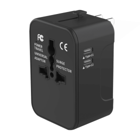 Travel Adapter Worldwide All In One International Power Adapter Universal Adapter Plug With 2.1A Dual USB Charging Ports For Asia Europe UK AUS A (Options: Black)