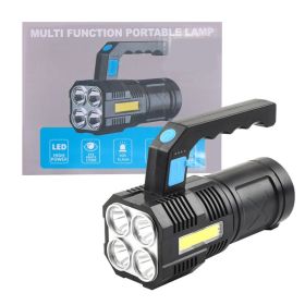 LED Flashlight USB Rechargeable Torch COB Spotlight Camping Light High Lumens Emergency Lamp 4 Modes Waterproof Work Light (Options: Black)