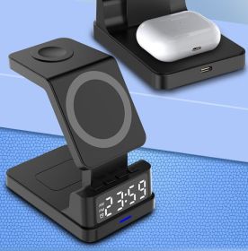 Magnetic Three-in-one 15W Wireless Charger With Clock (Options: Black)