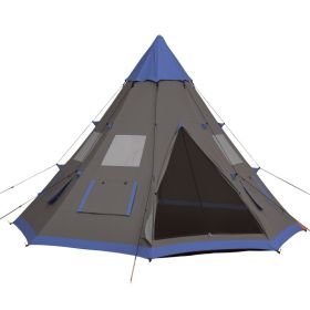 12Ft Camping Tent 6-7 Person 4 Season with 8 Mesh Windows, Outdoor Teepee Tent with Waterproof Material for Family and Friends Camping (Options: Blue-760x210x240 mm)