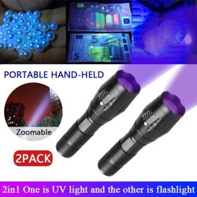UV Torch Ultra Violet Flashlight Zoomable Blacklight Lamp LED Super Bright 250000lm 2 In 1 395nm Mini Pocket Inspection Light 2 Pack (Options: 2in1)