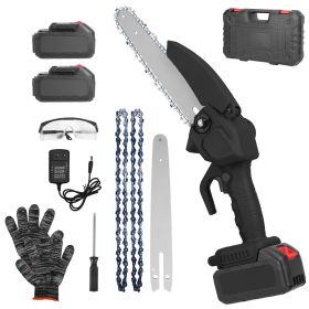 Electric Mini Chainsaw Portable Handheld Cordless Small Chain Saw Battery Powered with 2Pcs 1200mAh Rechargeable Batteries 8in Chains Gloves Gogg (Color: Black)
