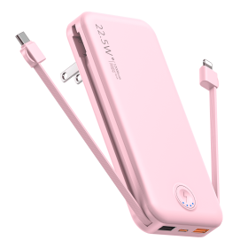 12000mAh Portable Power Bank with Built in Cables Mobile Phone Portable Charger Power Phone Charger Backup Battery for IPhone,Andriod Phone (Color: PINK)