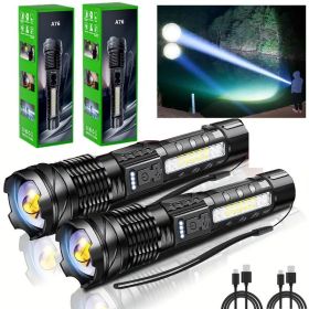 Rechargeable LED Flashlight Zoomable Tactical Torch Police Super Bright Work Light Lamp Red White Blue 3 Light USB Charging (Options: 2PCS)